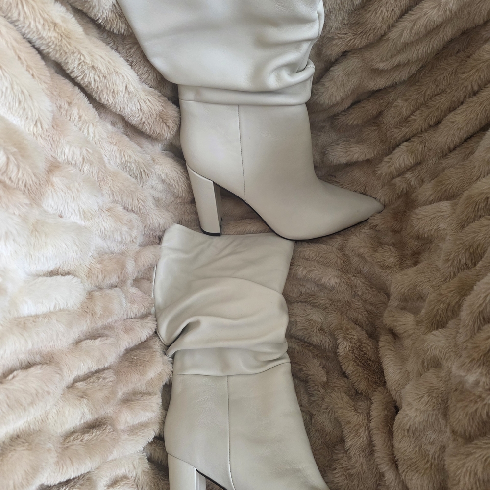 Marc Fisher Cream Slouch Mid-Calf Boots | 8.5 | Block Heel